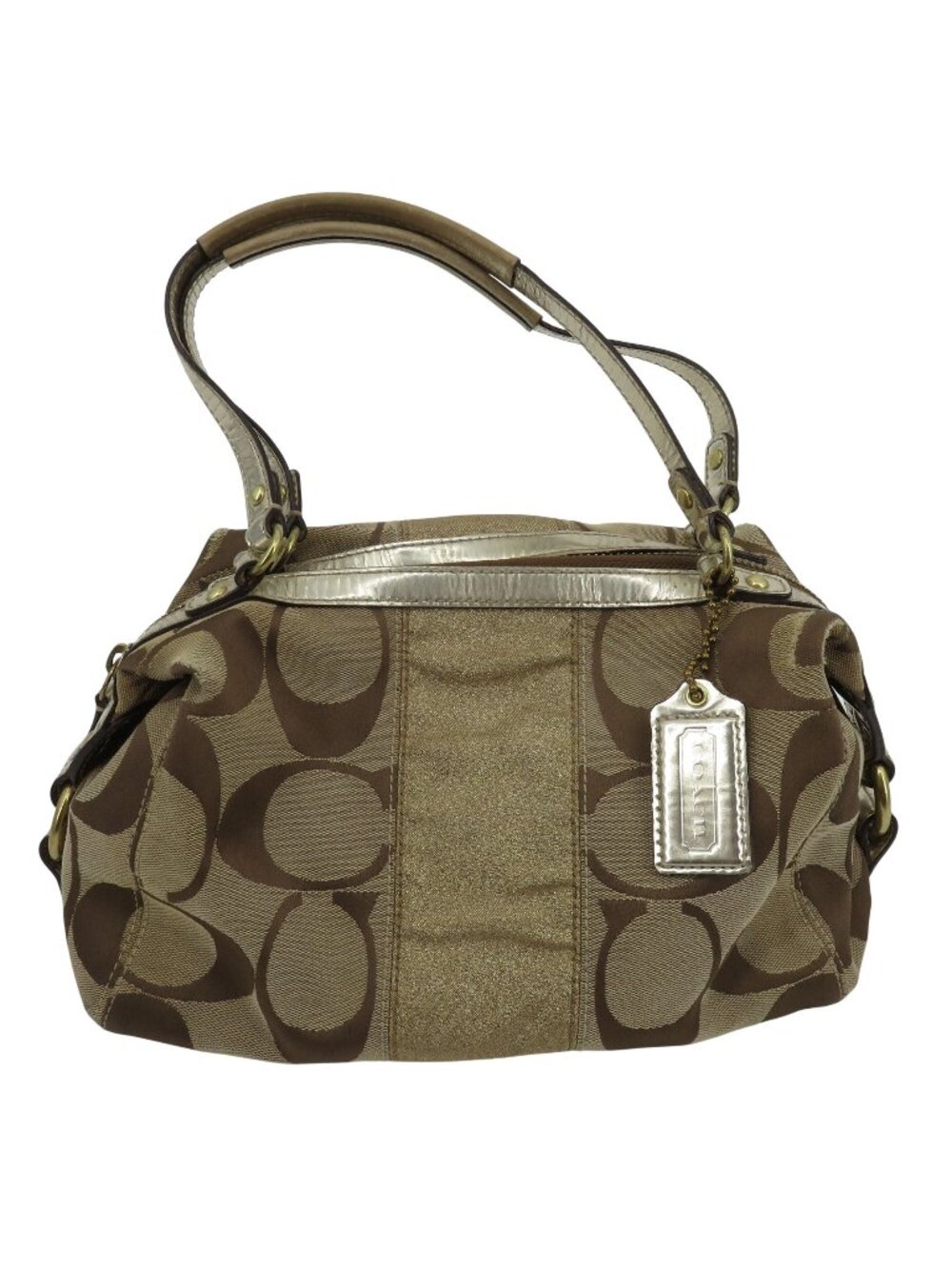 Coach L0826 13283 Brown Tan Shimmer Metallic Monogram Logo Canvas Handbag Purse